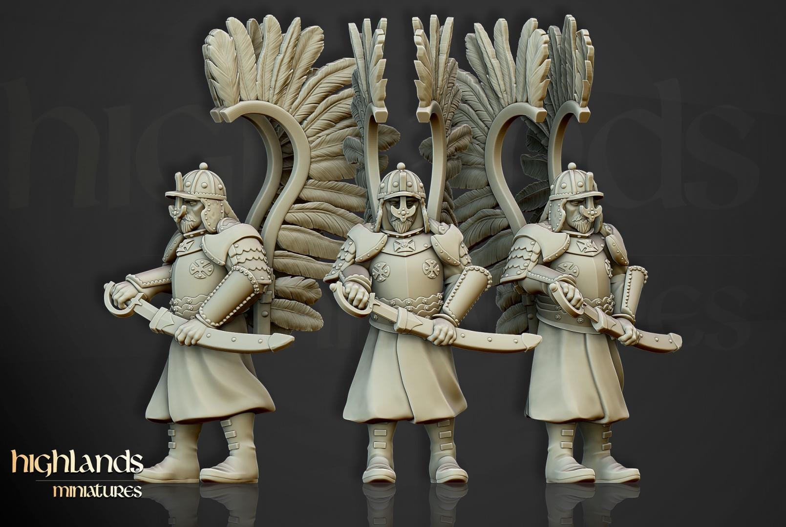 Winged Hussars on foot 10 models Highland Miniatures Various Scales (US tariffs are pre-paid by us)