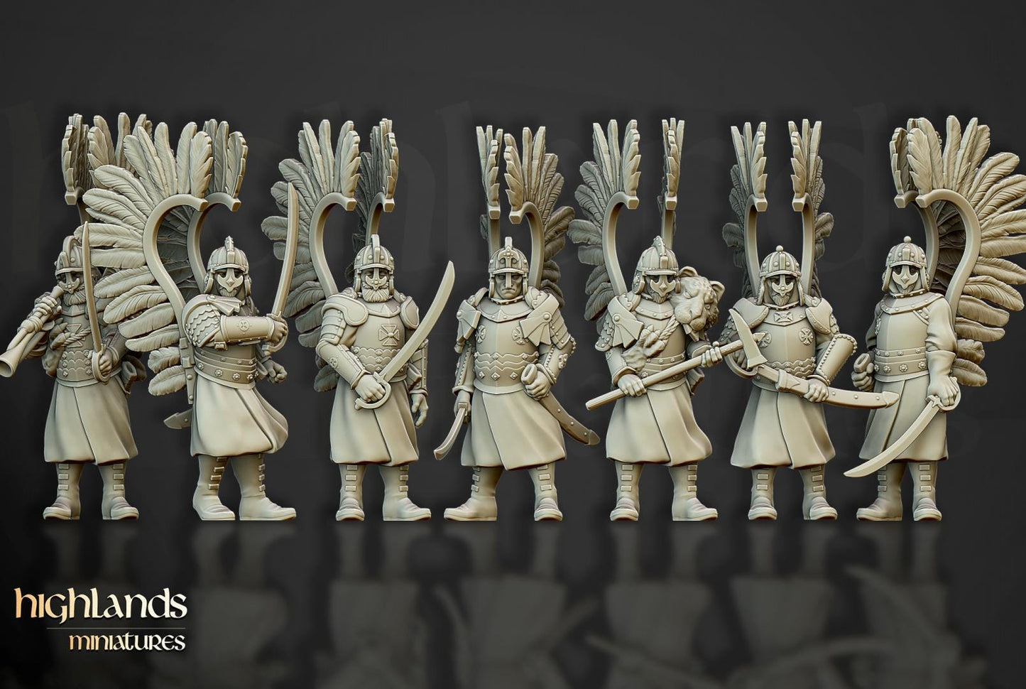 Winged Hussars on foot 10 models Highland Miniatures Various Scales (US tariffs are pre-paid by us)
