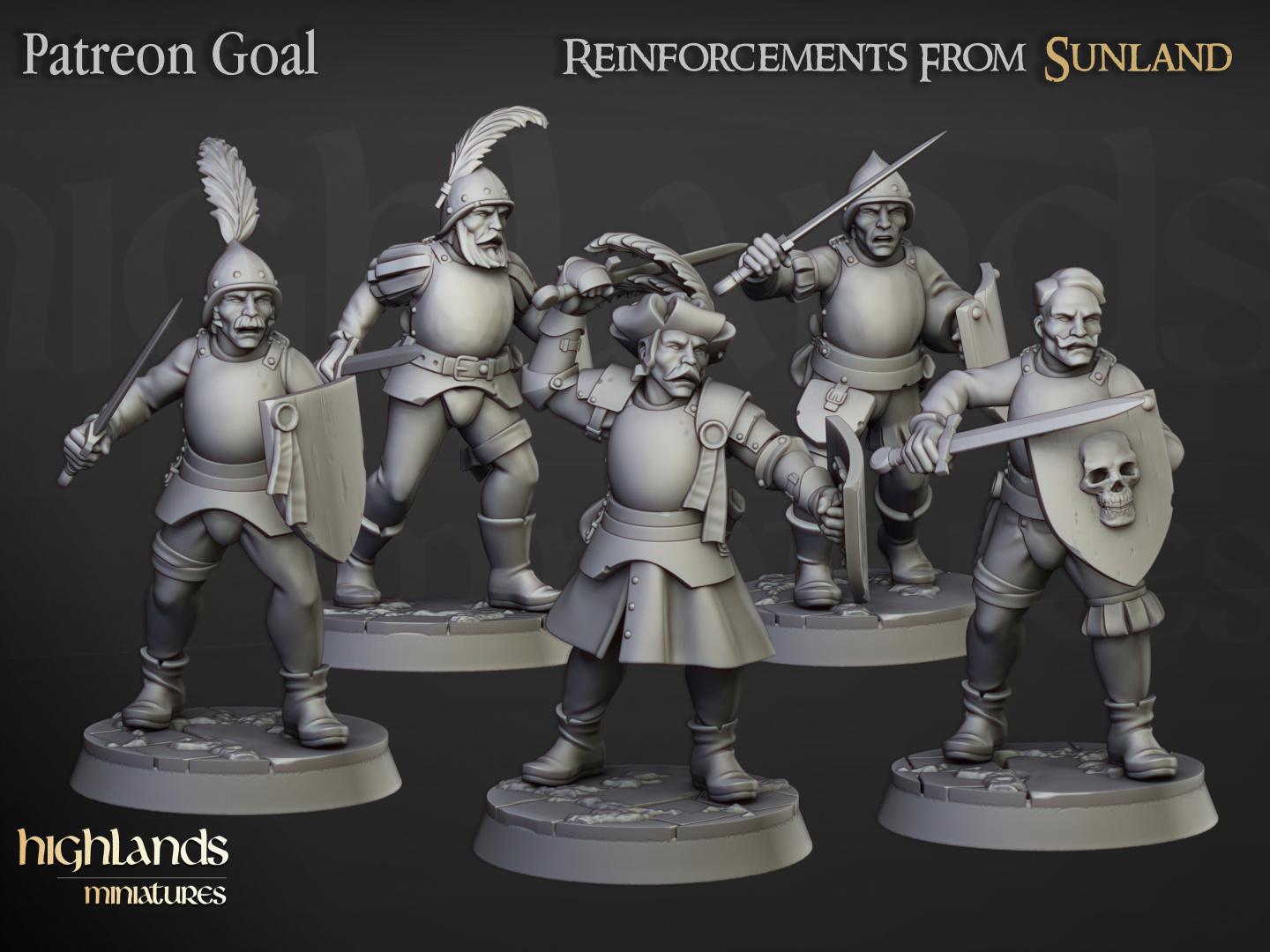 Sunland Swordsmen 10 models Highland Miniatures Various Scales (US tariffs are pre-paid by us)
