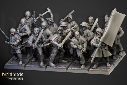 Sunland Militia with Command Group 10 multipart models Highland Miniatures Various Scales (US tariffs are pre-paid by us)