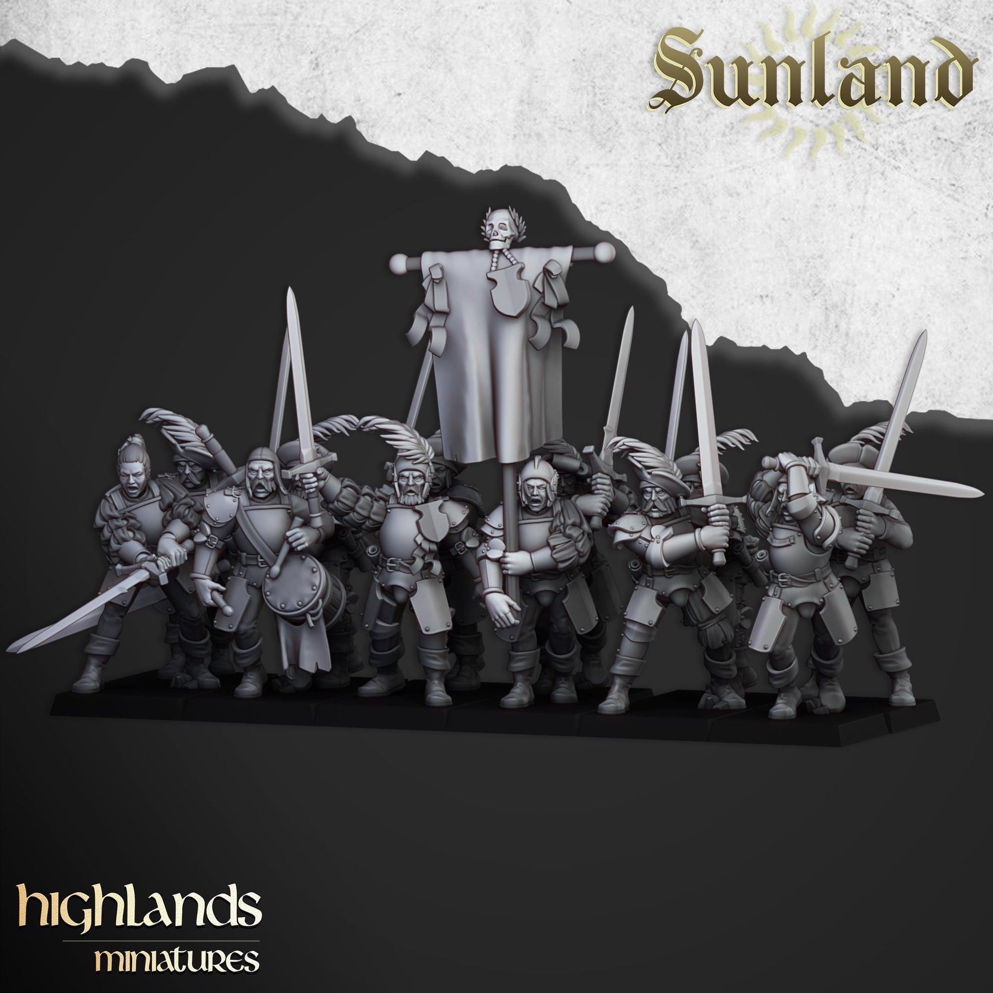 Sunland Landsknechts with Command Group 10 models Highland Miniatures Various Scales (US tariffs are pre-paid by us)