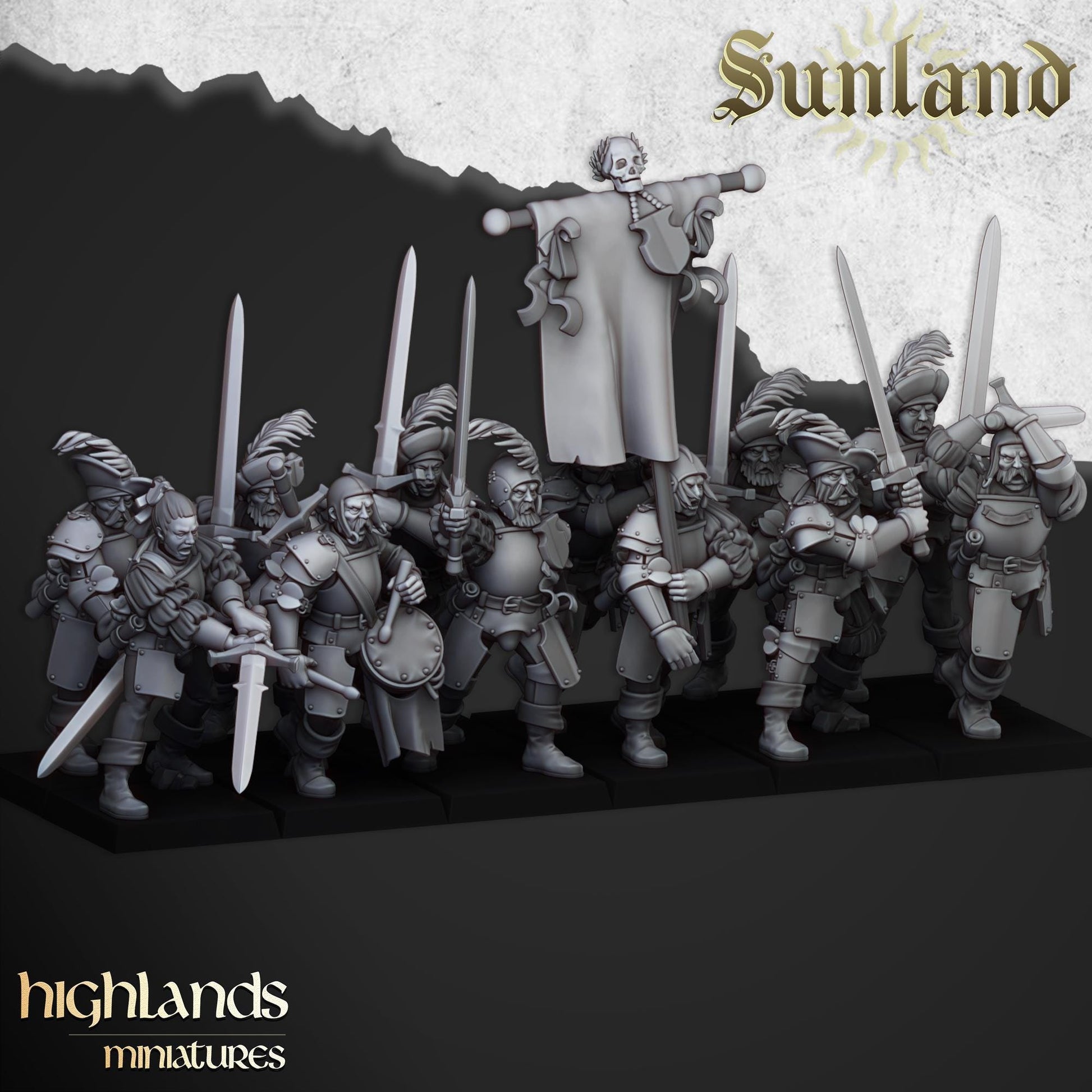 Sunland Landsknechts with Command Group 10 models Highland Miniatures Various Scales (US tariffs are pre-paid by us)