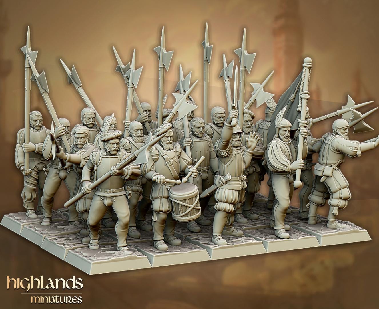 Sunland Imperial State Troops with Command Group 10 multipart models Highland Miniatures Various Scales (US tariffs are pre-paid by us)