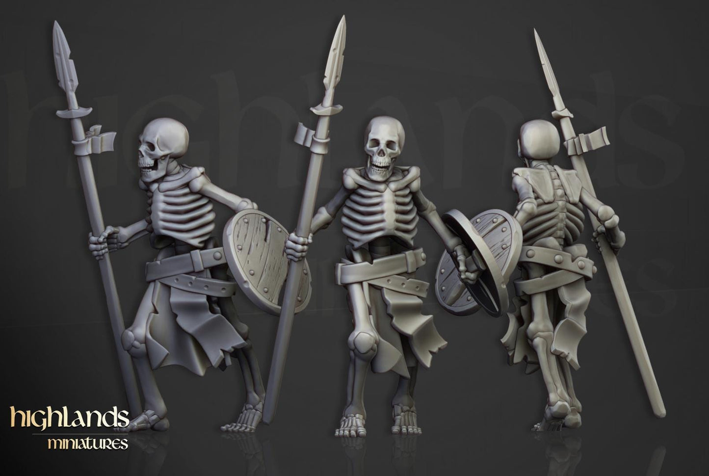 Skeleton Warriors with Spears and Command Group 10 models Highland Miniatures Transilvanya Undead Various Scales