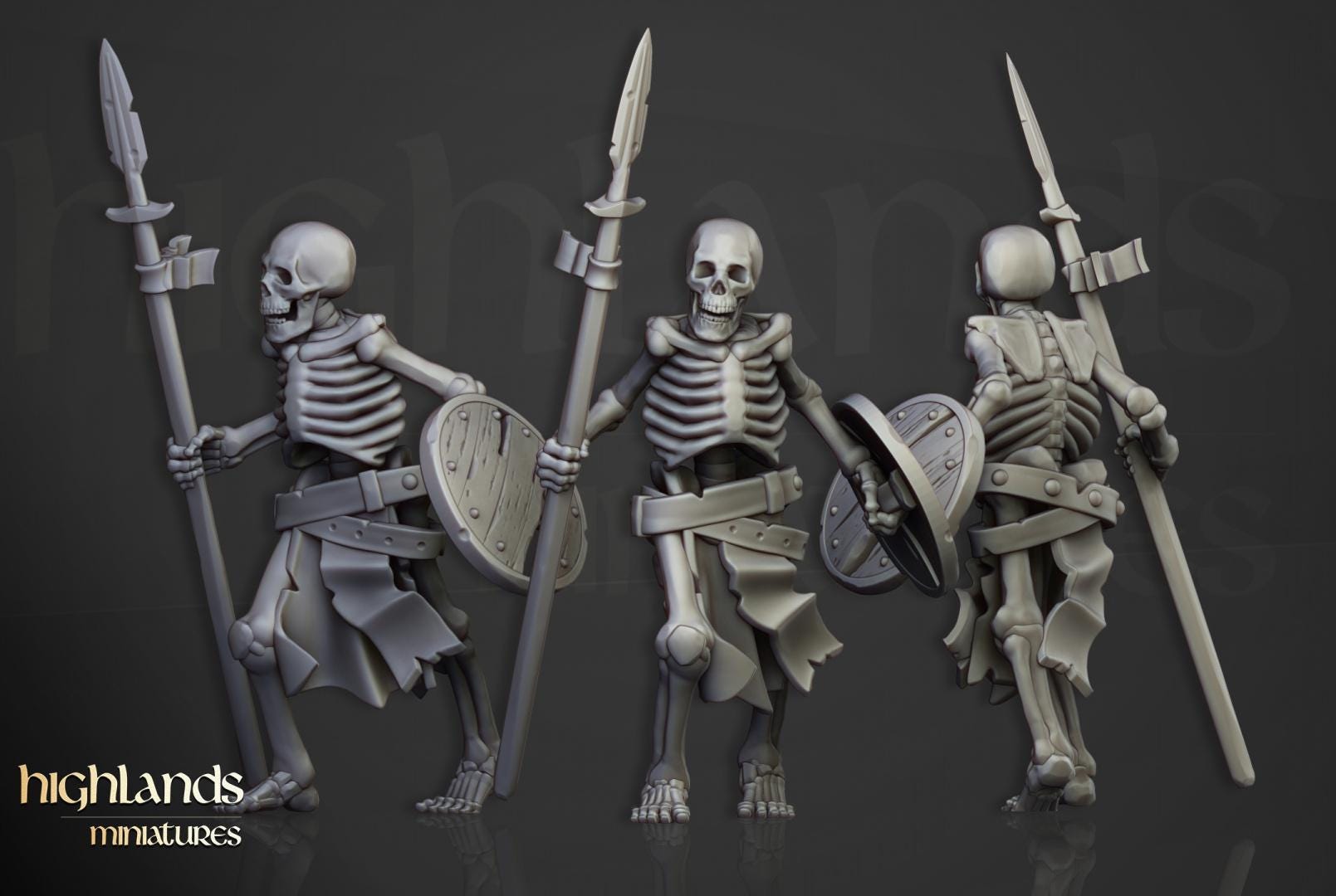 Skeleton Warriors with Spears and Command Group 10 models Highland Miniatures Transilvanya Undead Various Scales