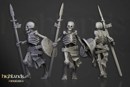 Skeleton Warriors with Spears and Command Group 10 models Highland Miniatures Transilvanya Undead Various Scales