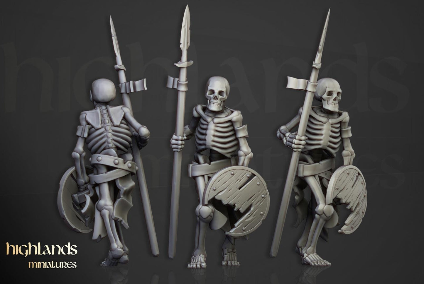 Skeleton Warriors with Spears and Command Group 10 models Highland Miniatures Transilvanya Undead Various Scales