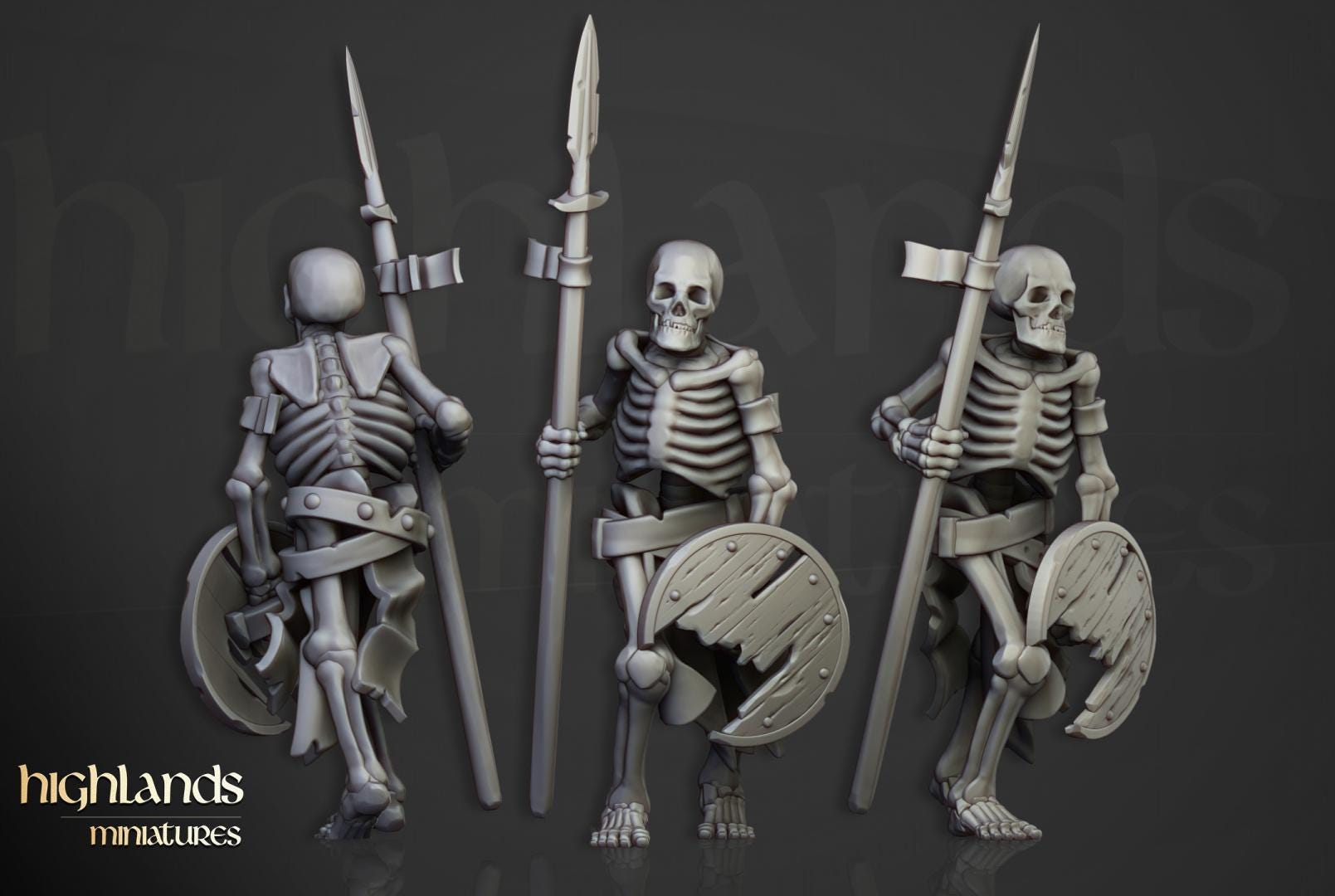 Skeleton Warriors with Spears and Command Group 10 models Highland Miniatures Transilvanya Undead Various Scales