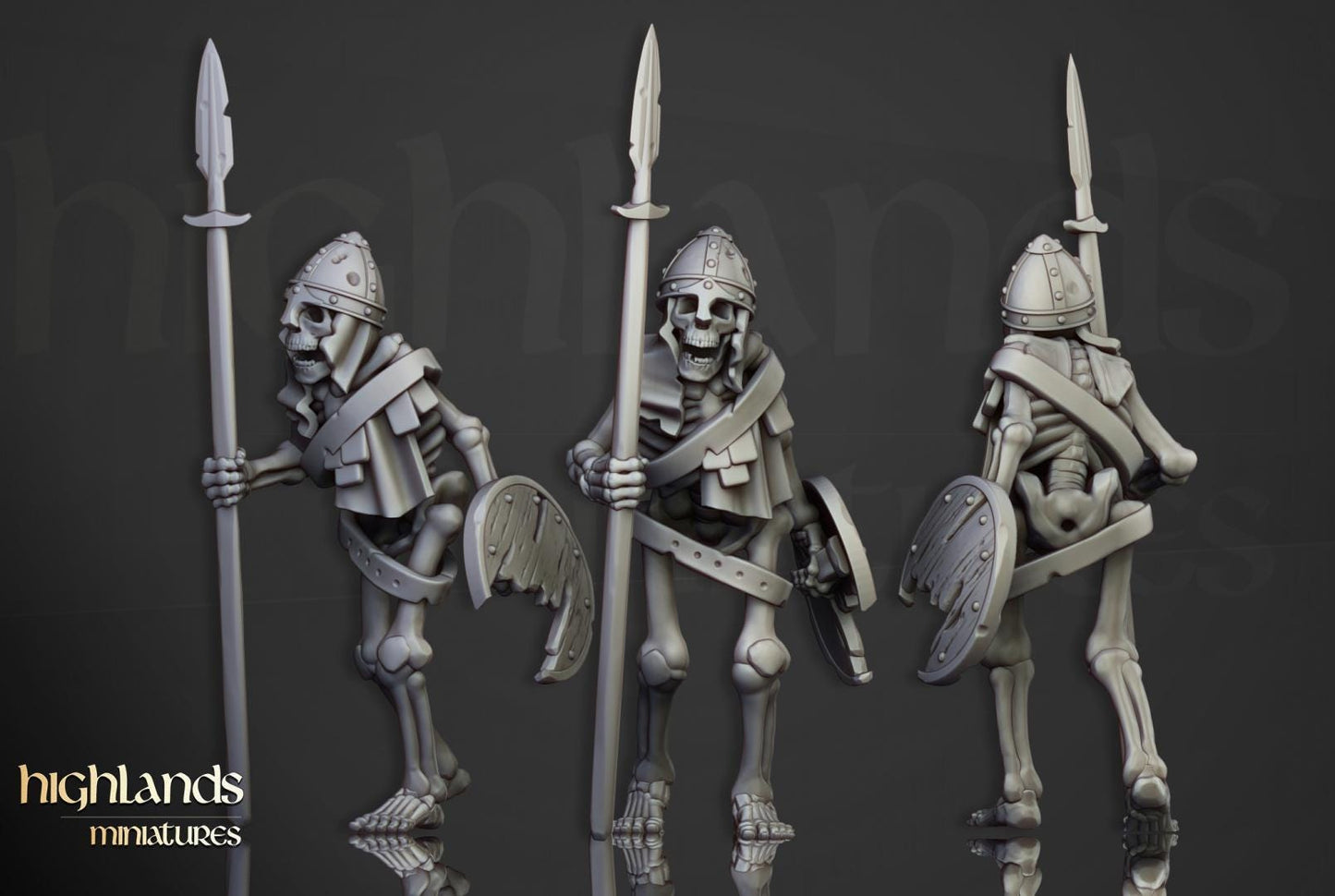 Skeleton Warriors with Spears and Command Group 10 models Highland Miniatures Transilvanya Undead Various Scales