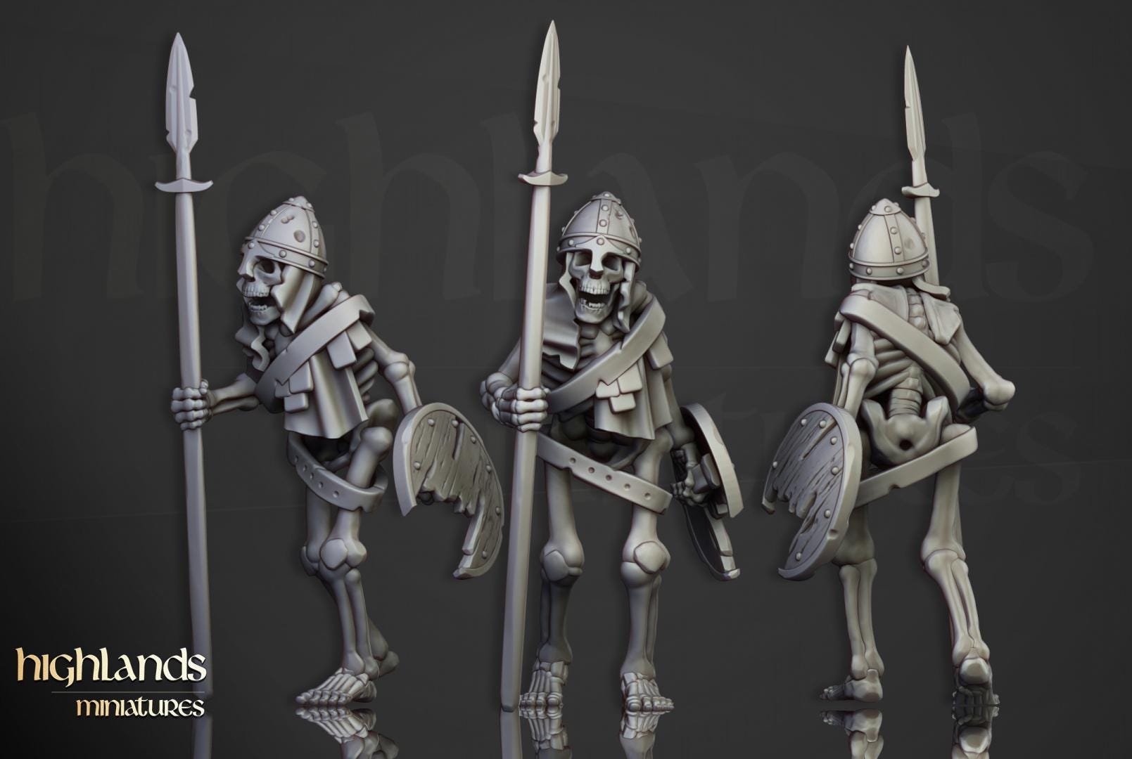 Skeleton Warriors with Spears and Command Group 10 models Highland Miniatures Transilvanya Undead Various Scales