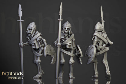 Skeleton Warriors with Spears and Command Group 10 models Highland Miniatures Transilvanya Undead Various Scales