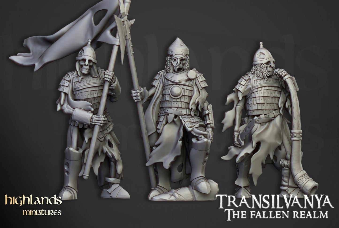 Skeleton Boyar Guards with Command Group 10 models Highland Miniatures Transilvanya Undead Various Scales (US tariffs are pre-paid by us)