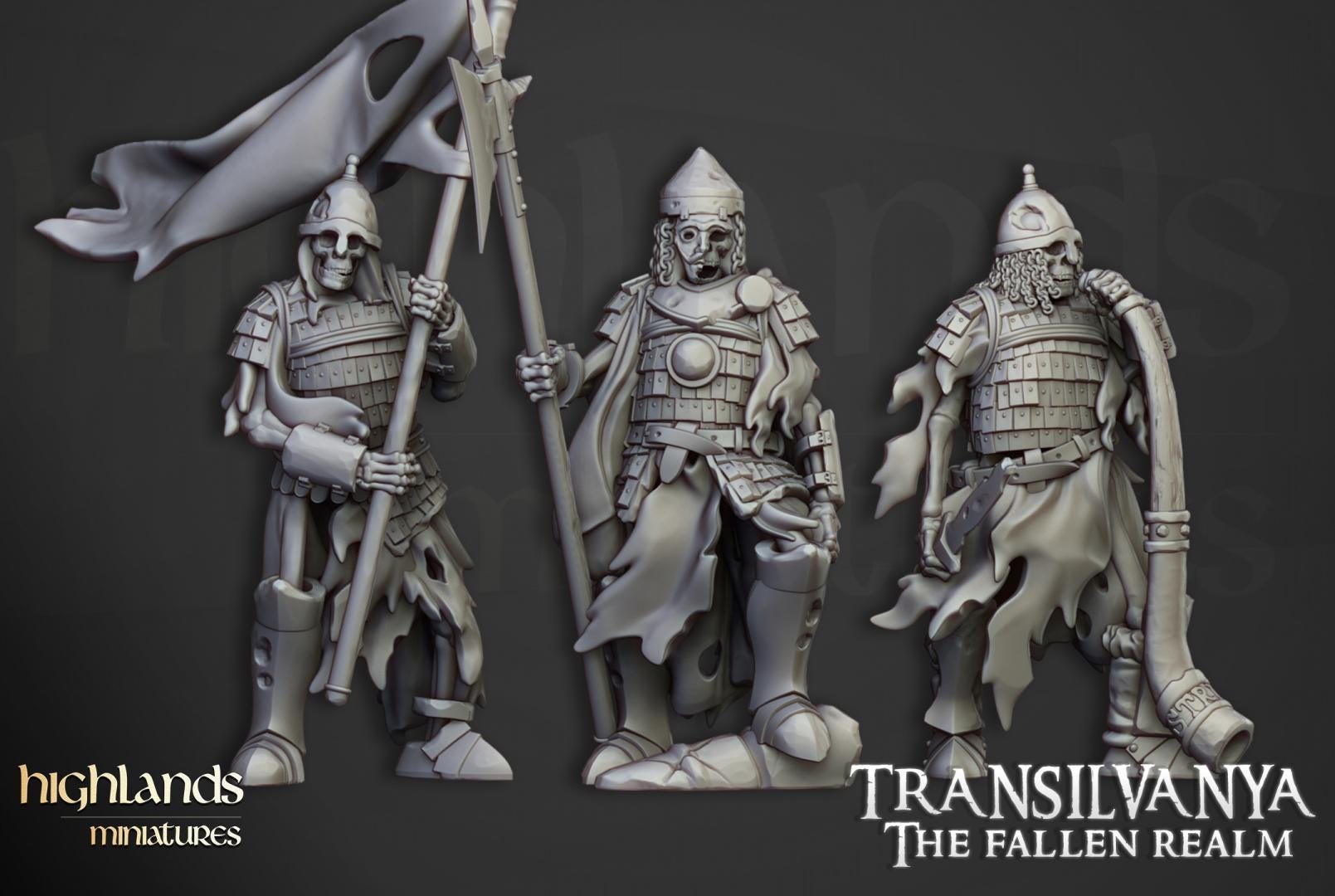 Skeleton Boyar Guards with Command Group 10 models Highland Miniatures Transilvanya Undead Various Scales (US tariffs are pre-paid by us)