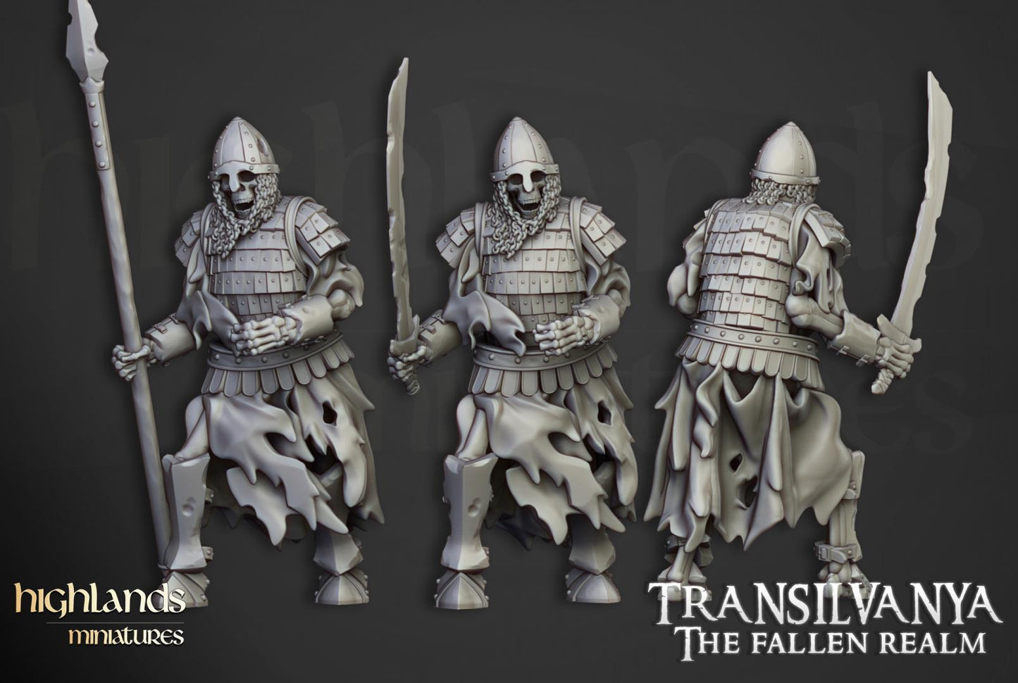 Skeleton Boyar Guards with Command Group 10 models Highland Miniatures Transilvanya Undead Various Scales (US tariffs are pre-paid by us)