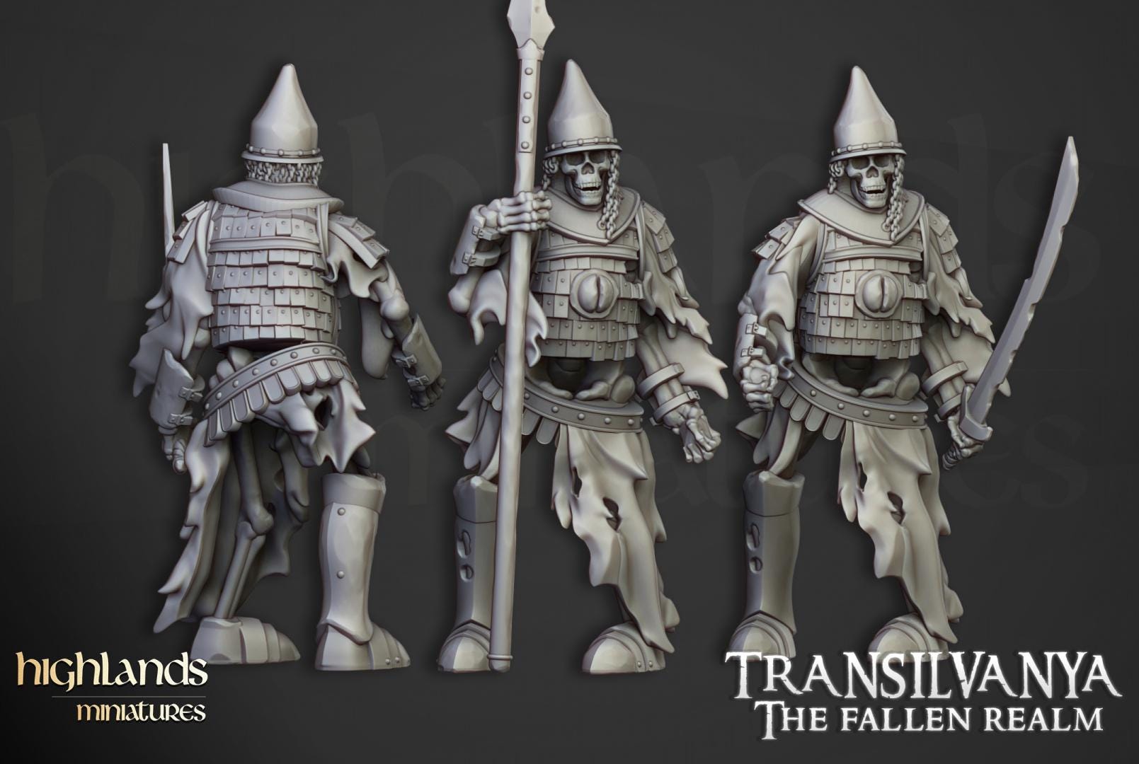 Skeleton Boyar Guards with Command Group 10 models Highland Miniatures Transilvanya Undead Various Scales (US tariffs are pre-paid by us)