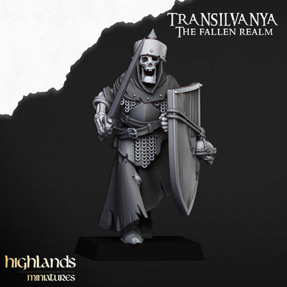 Skeletal Guards with Command Group 10 models Highland Miniatures Various Scales (US tariffs are pre-paid by us)