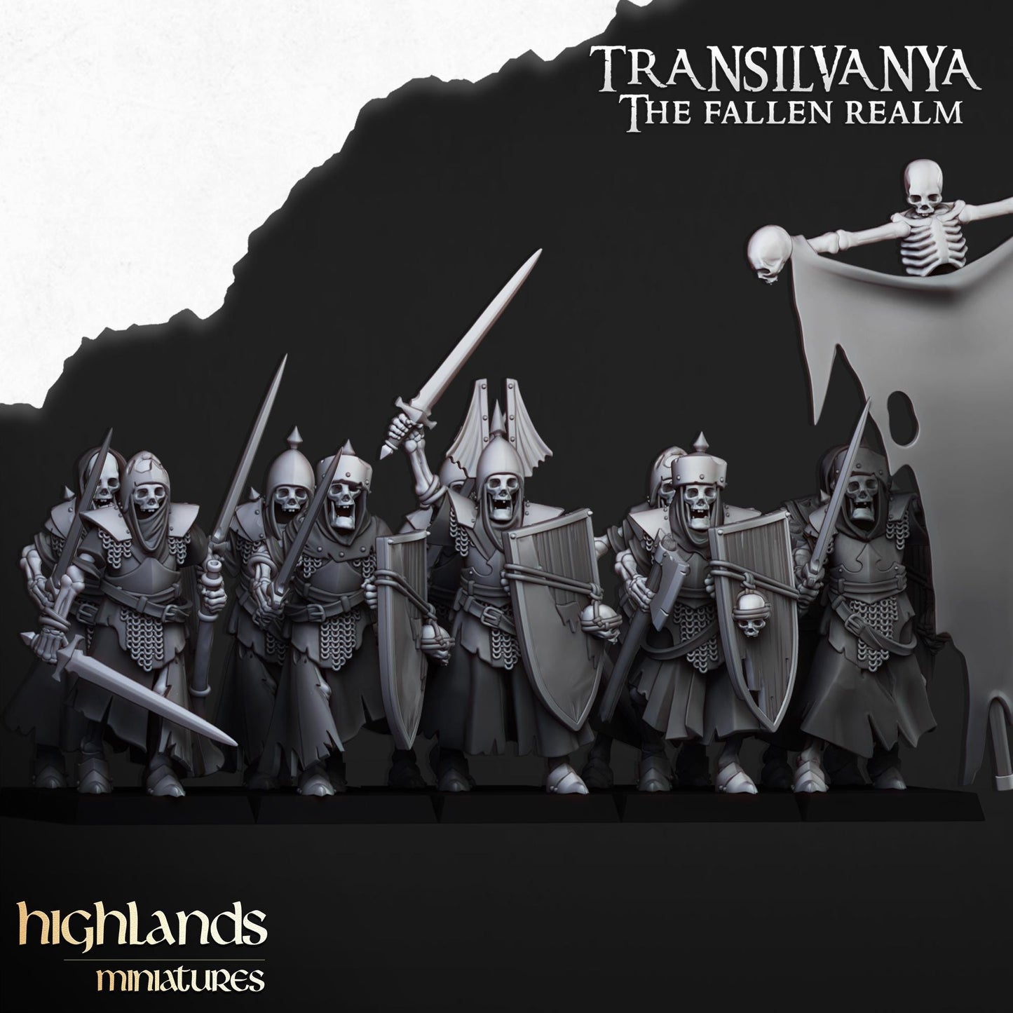 Skeletal Guards with Command Group 10 models Highland Miniatures Various Scales (US tariffs are pre-paid by us)