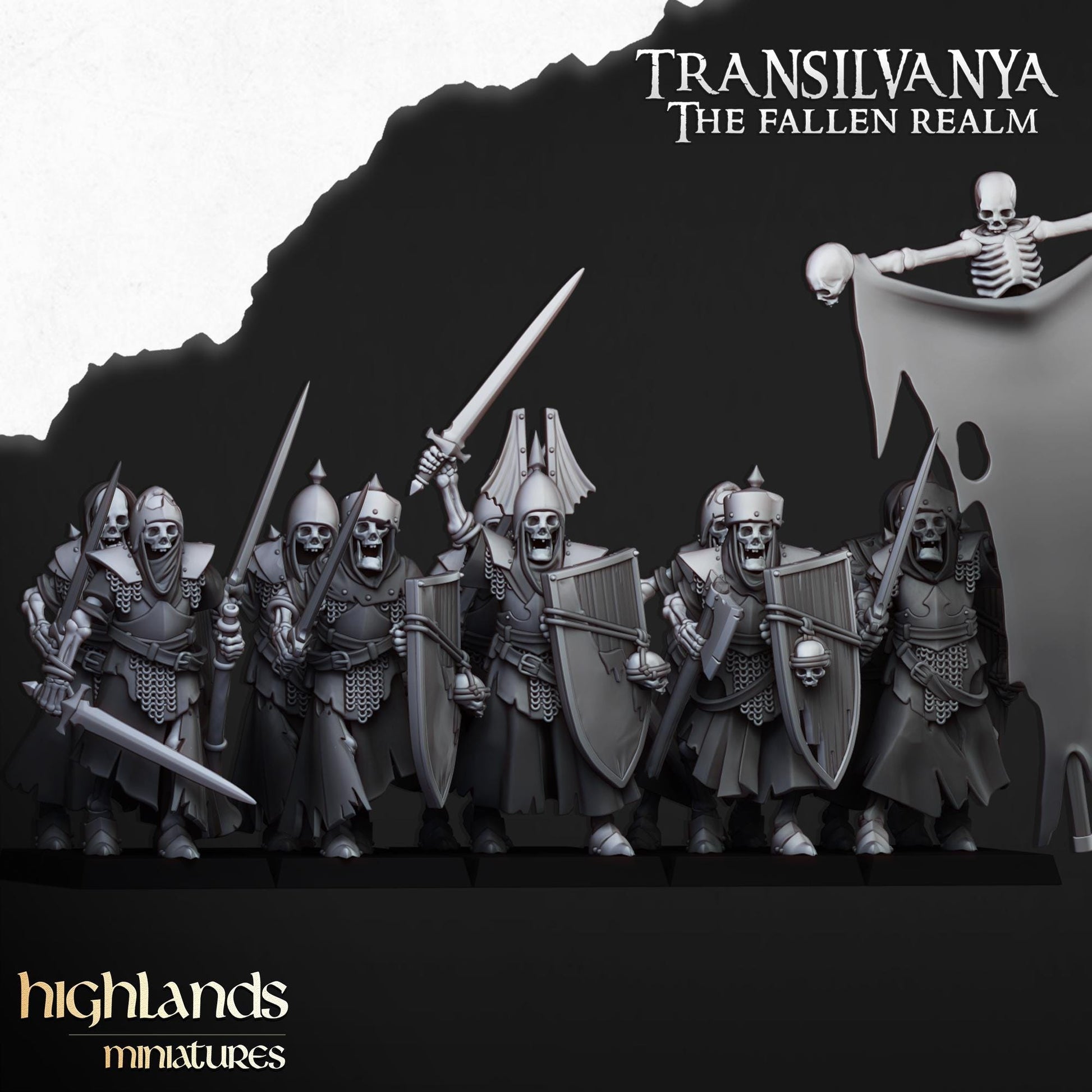 Skeletal Guards with Command Group 10 models Highland Miniatures Various Scales (US tariffs are pre-paid by us)