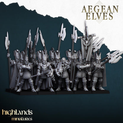 Mycenaean Guard Aegean Elves with Command Group 10 models Highland Miniatures Various Scales (US tariffs are pre-paid by us)