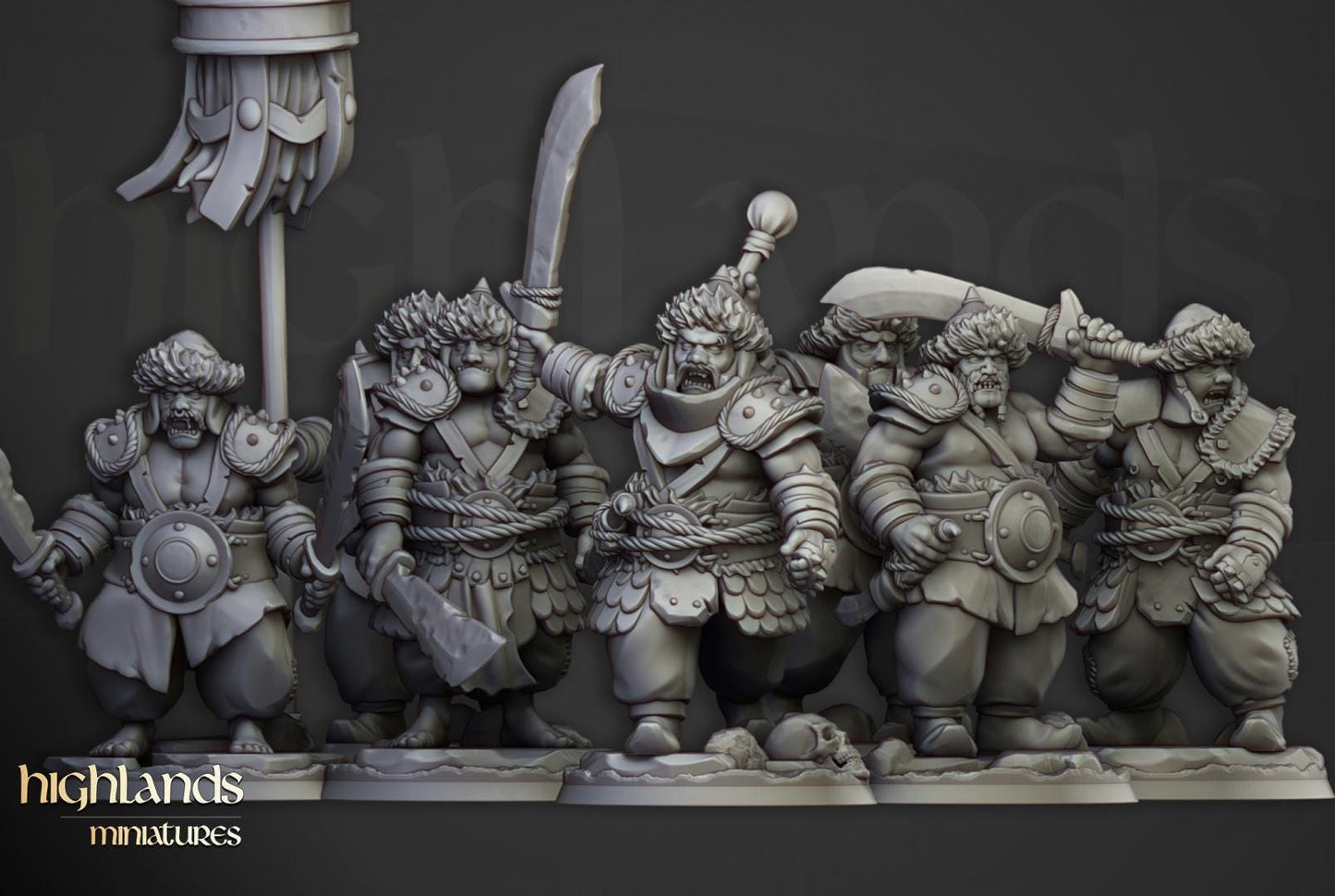Khazarian Ogre Warriors with Command Group Highland Miniatures Various Scales (US tariffs are pre-paid by us)