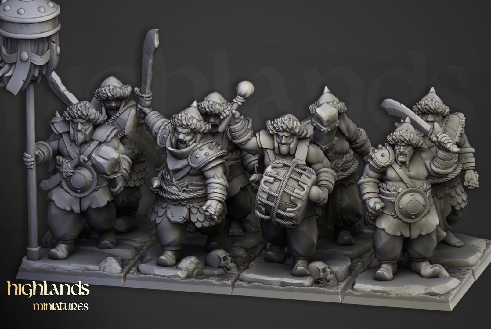 Khazarian Ogre Warriors with Command Group Highland Miniatures Various Scales (US tariffs are pre-paid by us)