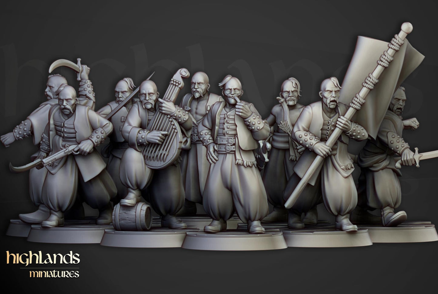Harbour Cossacks with Command Group 10 multipart models Highland Miniatures Various Scales (US tariffs are pre-paid by us)