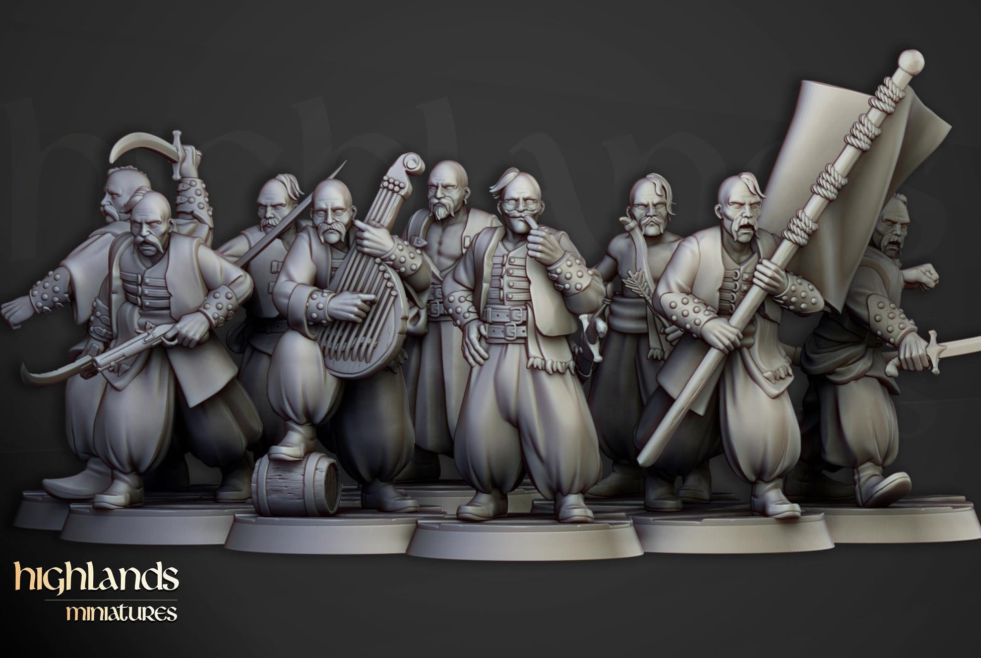 Harbour Cossacks with Command Group 10 multipart models Highland Miniatures Various Scales (US tariffs are pre-paid by us)