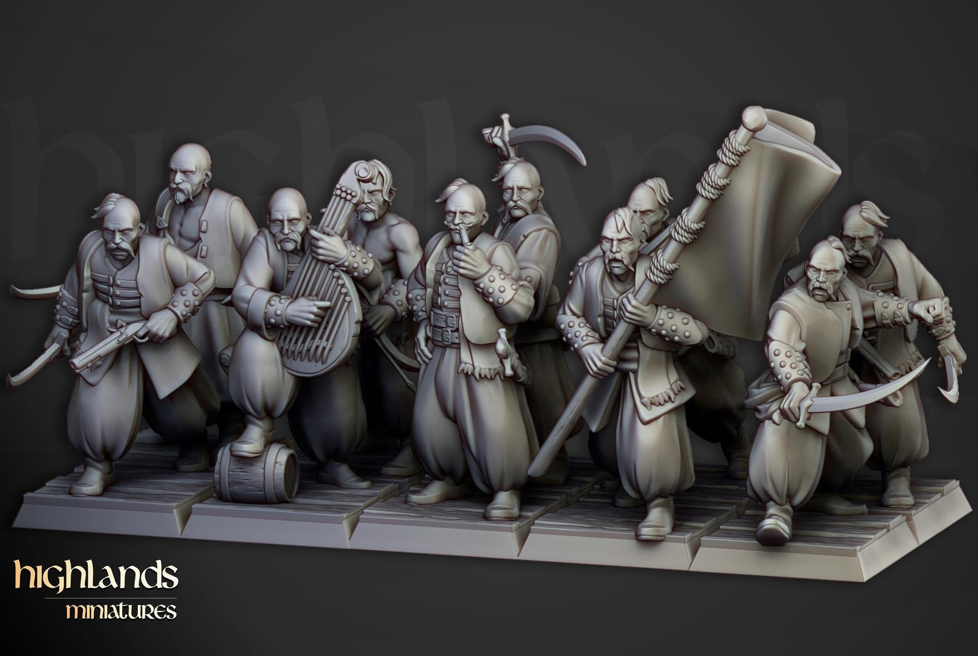 Harbour Cossacks with Command Group 10 multipart models Highland Miniatures Various Scales (US tariffs are pre-paid by us)