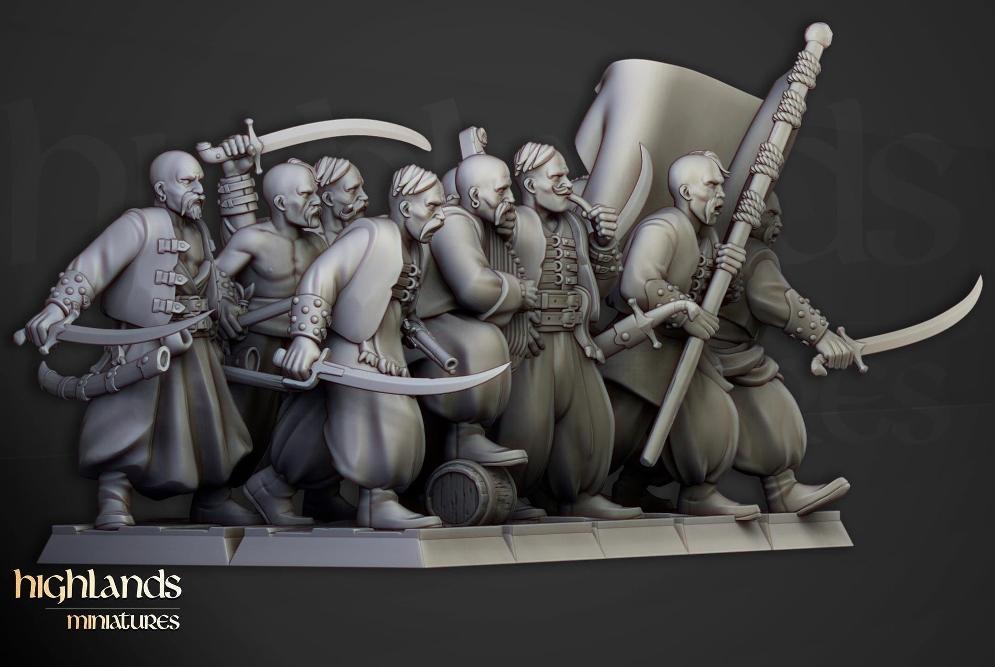 Harbour Cossacks with Command Group 10 multipart models Highland Miniatures Various Scales (US tariffs are pre-paid by us)