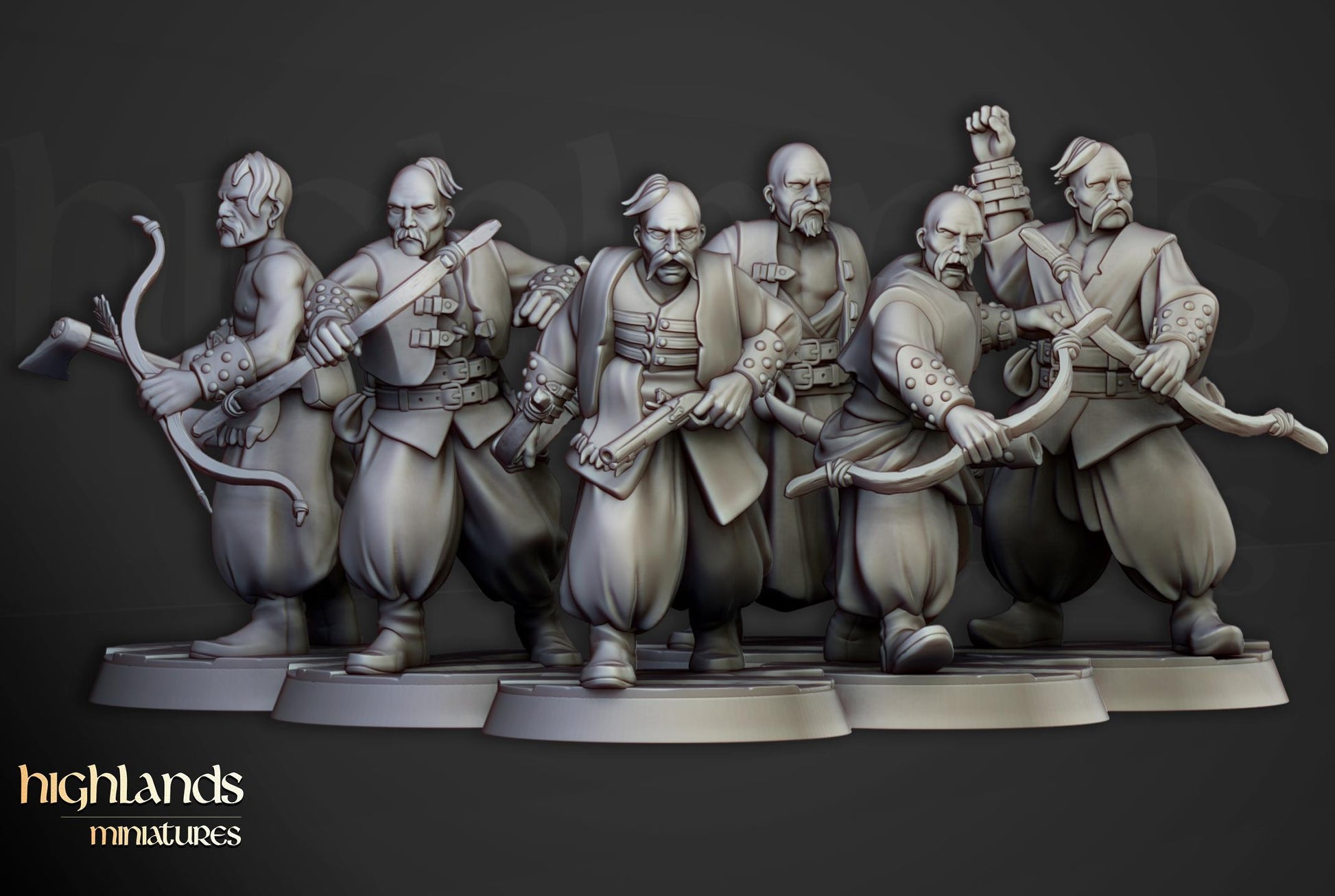 Harbour Cossacks with Command Group 10 multipart models Highland Miniatures Various Scales (US tariffs are pre-paid by us)