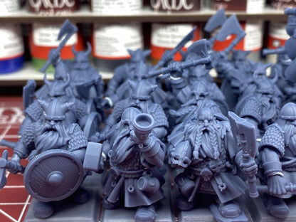 Dwarf Warriors with Command Group 10 multipart models Highland Miniatures Various Scales (US tariffs are pre-paid by us)