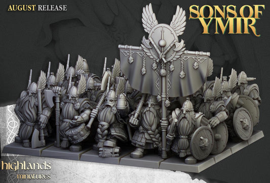 Dwarf Veterans Unit with Command Group 10 models Highland Miniatures Various Scales (US tariffs are pre-paid by us)