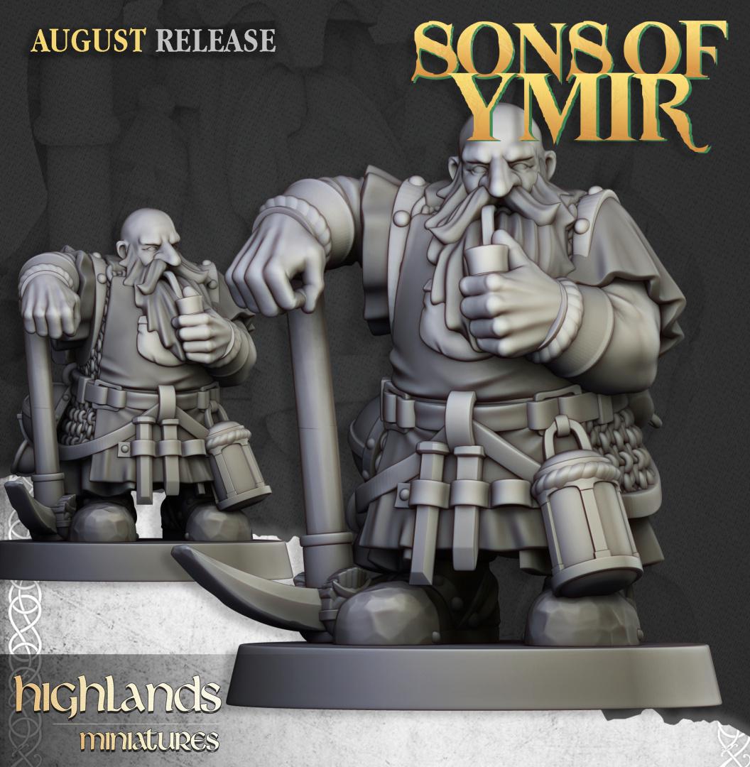Dwarf Miners Unit with Command Group 10 models Highland Miniatures Various Scales (US tariffs are pre-paid by us)