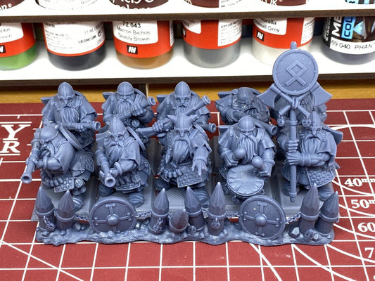 Dwarf Marksmen with Command Group 10 models Highland Miniatures Various Scales (US tariffs are pre-paid by us)