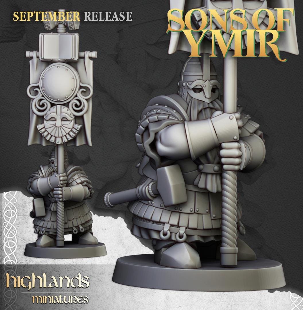 Dwarf Kings Guard Unit with Command Group 10 models Highland Miniatures Various Scales (US tariffs are pre-paid by us)