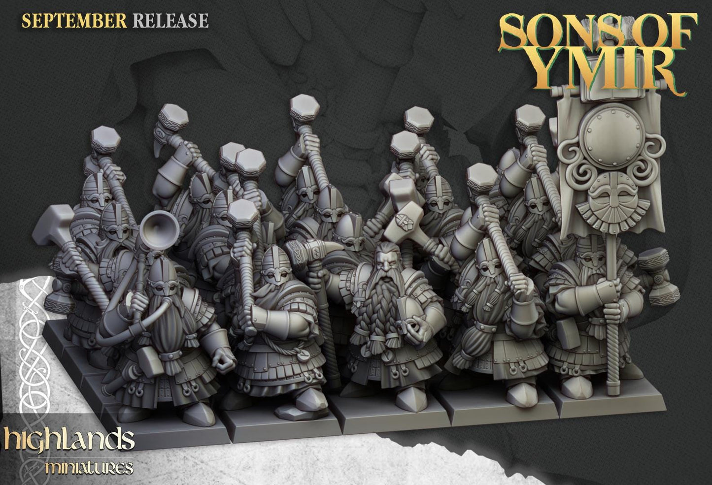 Dwarf Kings Guard Unit with Command Group 10 models Highland Miniatures Various Scales (US tariffs are pre-paid by us)