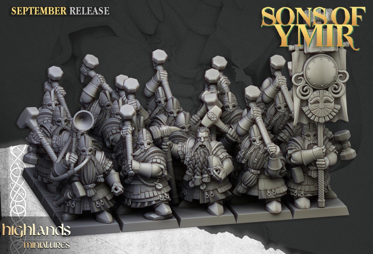 Dwarf Kings Guard Unit with Command Group 10 models Highland Miniatures Various Scales (US tariffs are pre-paid by us)