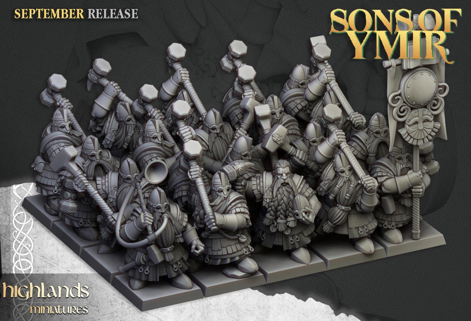 Dwarf Kings Guard Unit with Command Group 10 models Highland Miniatures Various Scales (US tariffs are pre-paid by us)