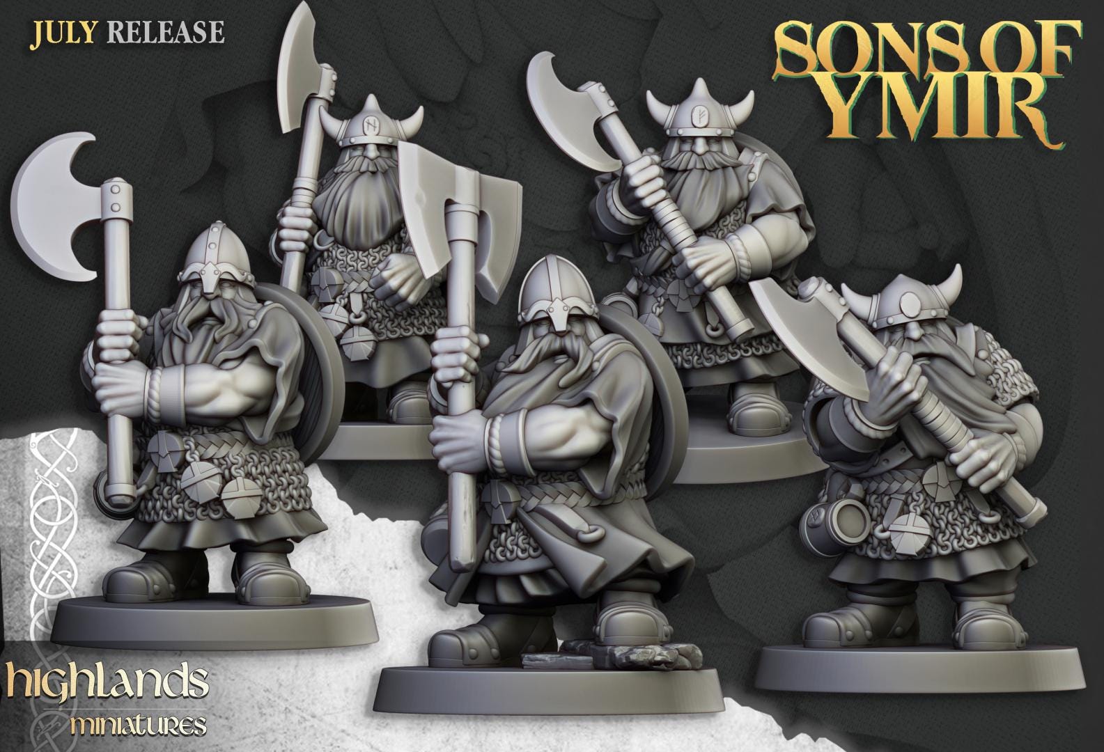 Dwarf Warriors with two handed weapons 10 models Highland Miniatures Various Scales (US tariffs are pre-paid by us)