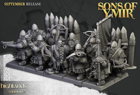 Dwarf Crossbowmen Unit with Command Group 10 models Highland Miniatures Various Scales (US tariffs are pre-paid by us)