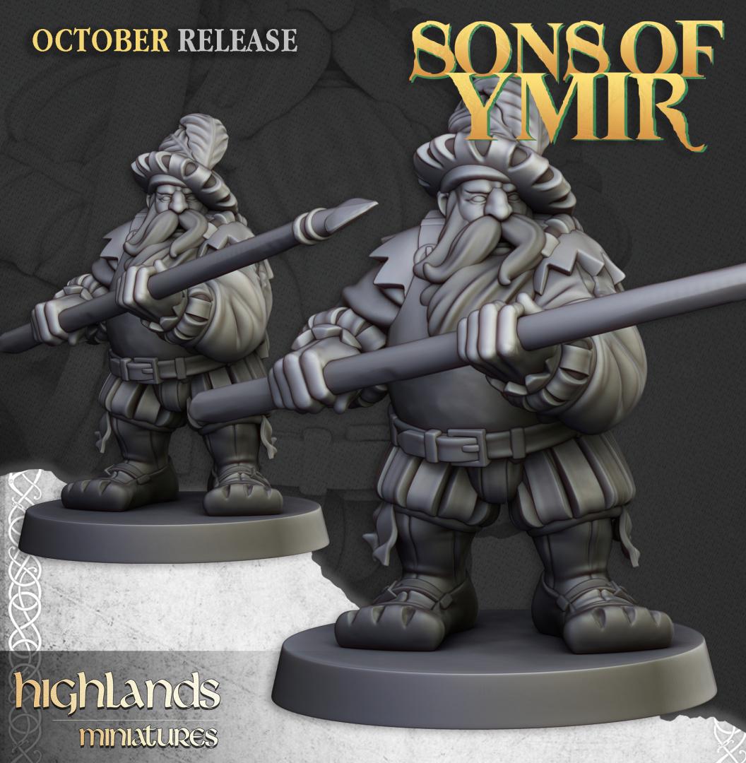Dwarf Pike men Unit with Command Group 10 models Highland Miniatures Various Scales (US tariffs are pre-paid by us)
