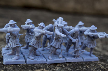 Medieval Crossbowmen 10 multipart models Highland Miniatures Various Scales (US tariffs are pre-paid by us)