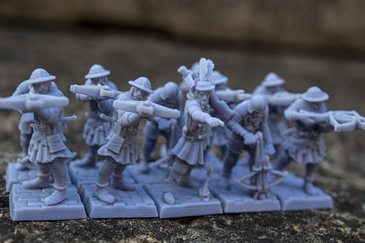 Medieval Crossbowmen 10 multipart models Highland Miniatures Various Scales (US tariffs are pre-paid by us)