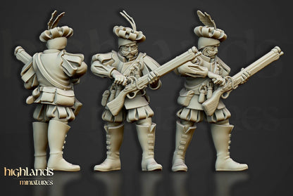 Arquebusiers Unit 10 models Highland Miniatures Various Scales (US tariffs are pre-paid by us)