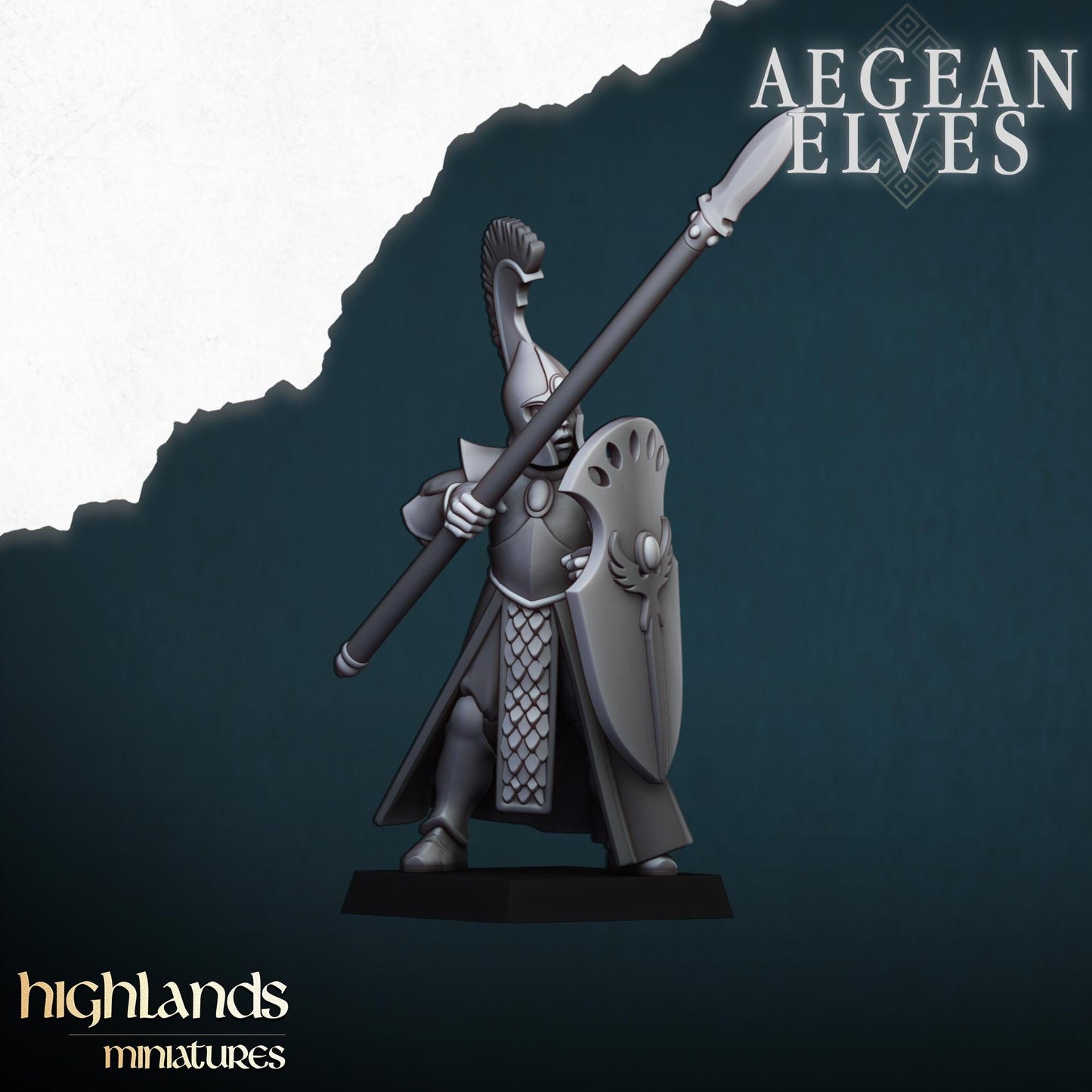 Aegean Elves Spearmen with Command Group 10 models Highland Miniatures Various Scales (US tariffs are pre-paid by us)