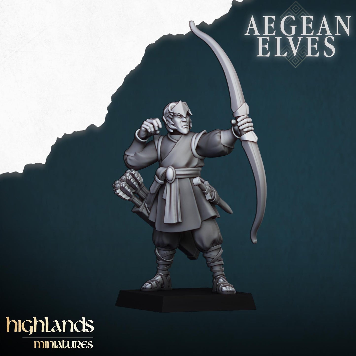 Aegean Elves Archers with Command Group 10 models Highland Miniatures Various Scales (US tariffs are pre-paid by us)