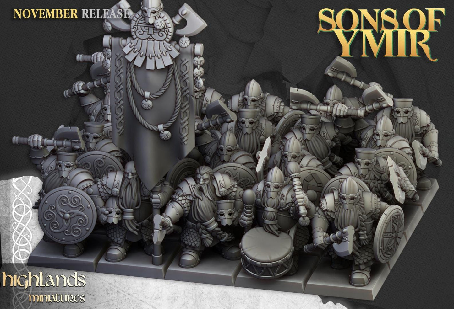 Dwarf Huscarl Unit with Command Group 10 models Highland Miniatures Various Scales (US tariffs are pre-paid by us)