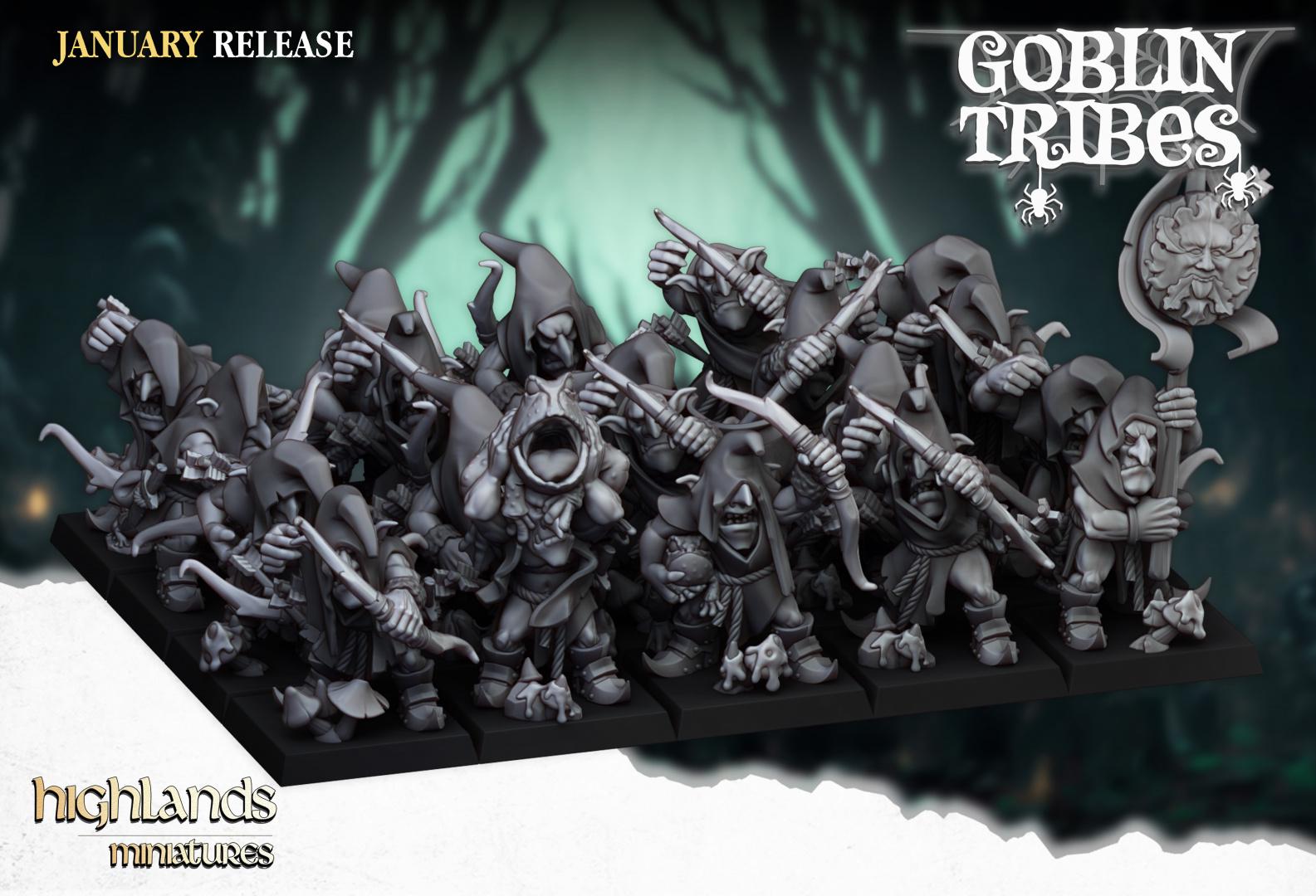 Swamp goblins with Bows and Command Group 10 models Highland Miniatures Various Scales (US tariffs are pre-paid by us)
