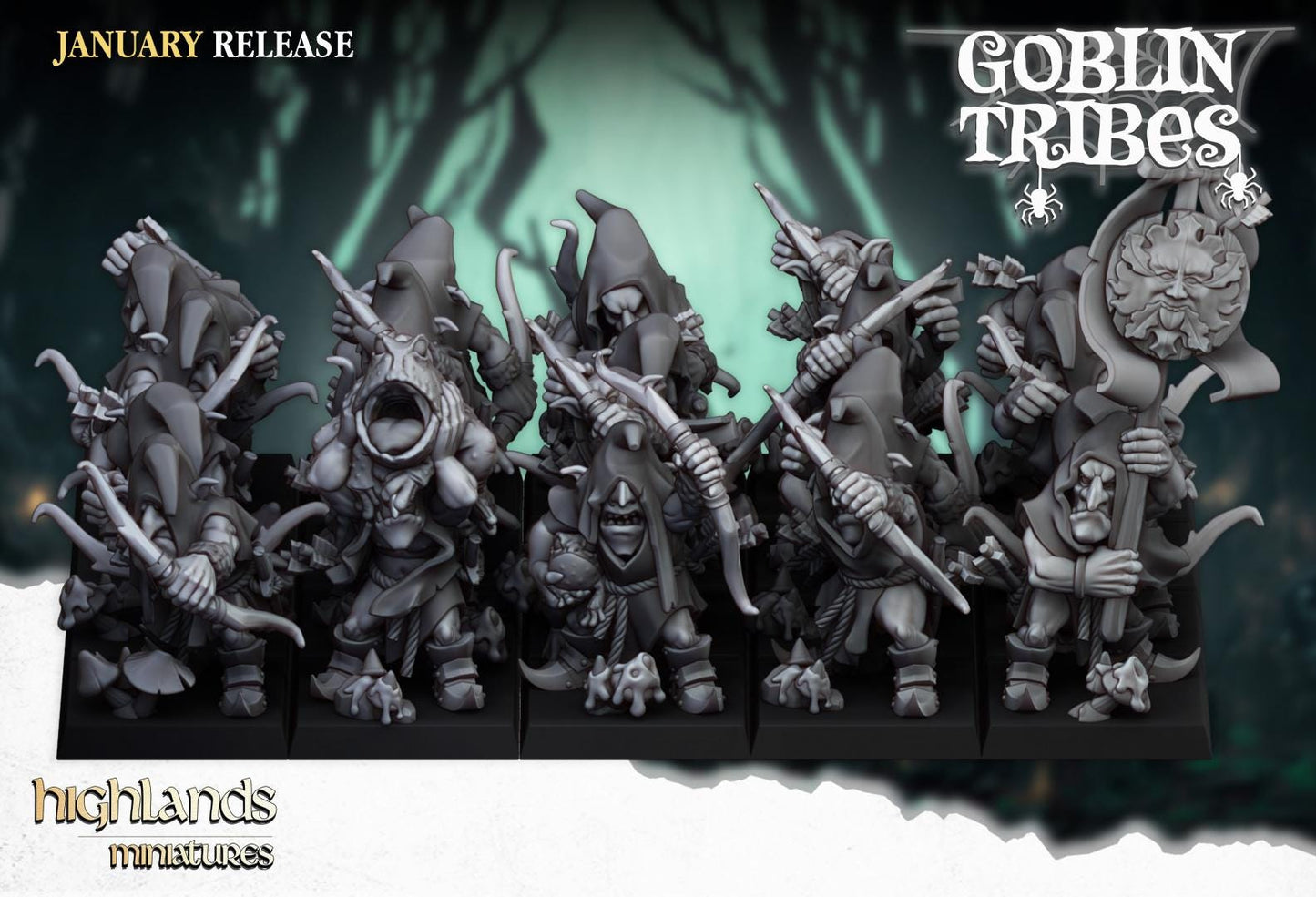 Swamp goblins with Bows and Command Group 10 models Highland Miniatures Various Scales (US tariffs are pre-paid by us)