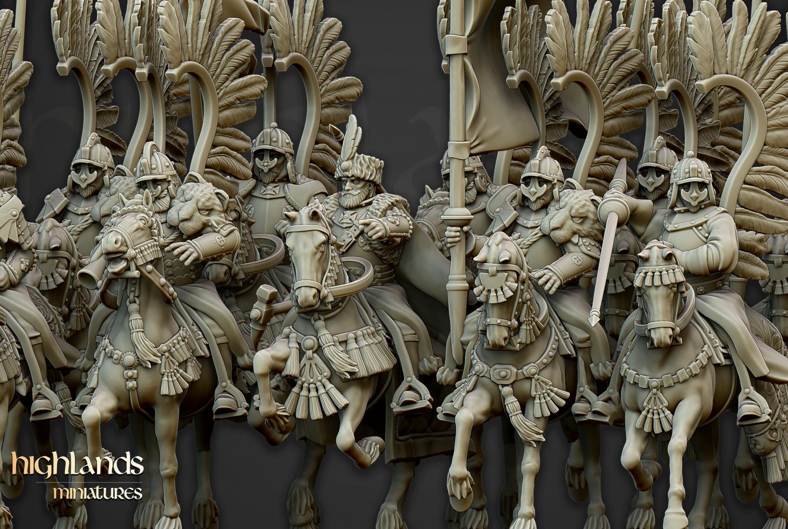 Winged Hussars with Command Group 10 models Highland Miniatures Cavalry various scales (US tariffs are pre-paid by us)